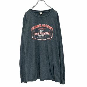 GILDAN 長袖 プリント Tシャツ L グレー ギルダン アメフト COLUMBIA ACADEMY ロンT 古着卸 アメリカ仕入 a503-5841