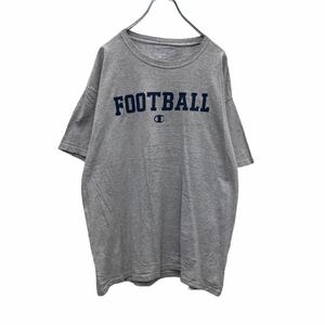 Champion 半袖 プリント Tシャツ L グレー ネイビー チャンピオン フットボール スポーツ 古着卸 アメリカ仕入 a503-6293