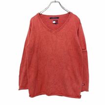 TOMMY HILFIGER Vネック コットン ニット S ピンク トミーヒルフィガー 古着卸 アメリカ仕入 a503-6704_画像1