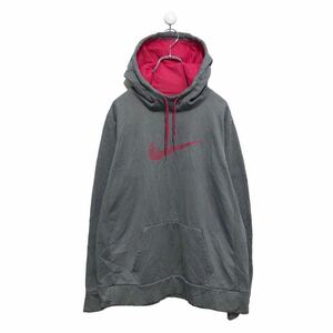 NIKE パーカー L グレー ピンク ナイキ スポーツ ロゴ DRI FIT フーディー 古着卸 アメリカ仕入 a503-7040