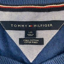 TOMMY HILFIGER コットンニット L ブルー 青 トミーヒルフィガー Vネック セーター 刺繍ロゴ 古着卸 アメリカ仕入 a503-5723_画像8