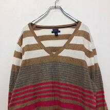 TOMMY HILFIGER Vネック ボーダーニット 2XL トミーヒルフィガー ビッグサイズ 古着卸 アメリカ仕入 a503-6706_画像2