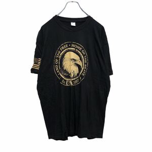 半袖 プリント Tシャツ L ブラック イエロー 鷲 イーグル 星条旗 古着卸 アメリカ仕入 a503-7004