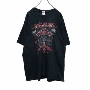 GILDAN 半袖 プリント Tシャツ XL ブラック レッド スカル 骸骨 バイク ギルダン ビッグサイズ 古着卸 アメリカ仕入 a503-6995