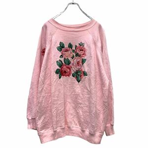 Hanes プリント スウェット トレーナー ウィメンズ2XL ピンク ヘインズ 薔薇 ビッグサイズ 古着卸 アメリカ仕入 a503-7108