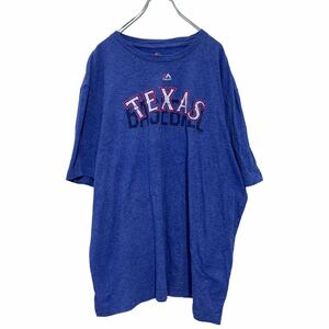 Majestic 半袖 プリント Tシャツ XL ブルー マジェスティック TEXAS RANGERS MLB 古着卸 アメリカ仕入 a503-7207