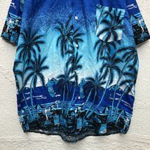 半袖 柄 シャツ XL ブルー ヤシの木 ビーチ 海 アロハ ビッグサイズ 古着卸 アメリカ仕入 a503-7233_画像3