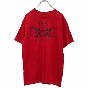 Hanes 半袖 プリント Tシャツ M レッド 赤 ヘインズ バックプリント WOLF PACK 古着卸 アメリカ仕入 a503-7197