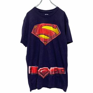 Superman 半袖 プリント Tシャツ L ネイビー スーパーマン 古着卸 アメリカ仕入 a503-7199