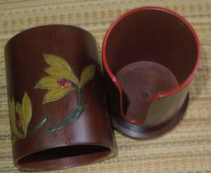 象湖 碗筒 漆芸　 煎茶道具 　高さ:約10.7cm 底径:約8.2cm