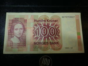 ノルウェー 1993年 100Kroner 極美品＋