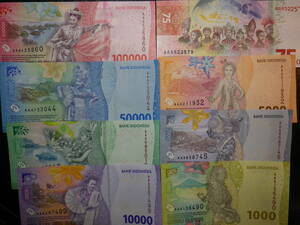 インドネシア 2020~22年 AAA券 1000,2000,5000,10000,20000,50000,75000,100000Rp 記念紙幣含む8種8枚 未使用＋＋