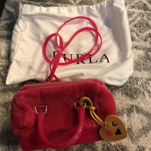 FURLA ショッキングピンク ファー付 キャンディバッグ ショルダー