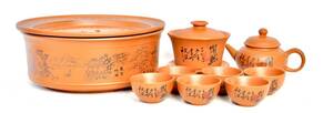 中国古玩 中国古美術 茶道具 茶杯六客 茶壷 茶盤 蓋碗 1980年代 本格的な中国茶をお手軽に楽しめる茶器セットです。 MTU503