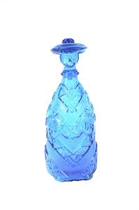 地中海の海を思わせる素晴らしいブルーガラス スペイン製ビンテージ アートガラス蓋付き瓶 型ガラス 直径11cm 高さ30cm SNC503