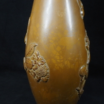 昭和ビンテージ 高岡銅器 花鳥図花瓶 直径14cm 口径5.5cm 高さ30cm 図柄入りの落ち着いた雰囲気の花瓶です。 MTU503_画像5