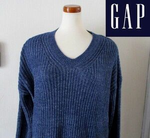 ★ 新品 タグ付き レディース ギャップ GAP Ｖネック ゆったり デザイン 長袖 ニット US M 日本Ｌサイズ ネイビー ホワイト 