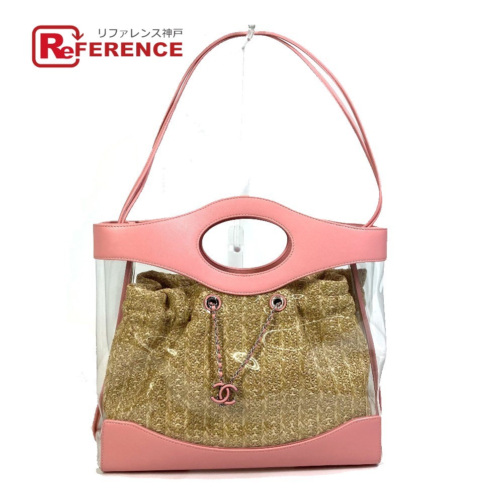 CHANEL シャネル AS0517 CC ココマーク ラージ ショッピングバッグ 2WAY トートバッグ カーフスキン クリア/ピンク レディース.【中古】