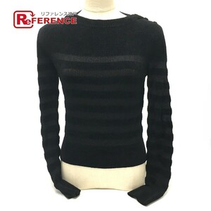 CHANEL Chanel P65620 border pattern bru over knitted tops long sleeve sweater rayon 20K black lady's [ used ] as good as new 