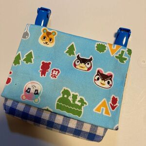 女の子　移動ポケット　ハンドメイド　ブルーチェック（クリップ付き）