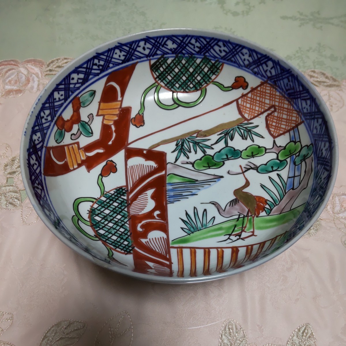 インターネット販売 古伊万里焼 色絵三つ鉢 明治中期 手描き花鳥文 二