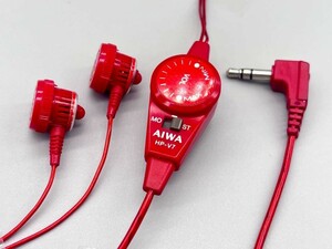 ☆ AIWA HP-V7 RED STEREO IN-EAR HEADPHONES ☆ 高音質 ステレオイヤホン ☆ mono/stereo 切替ok【レア品動】