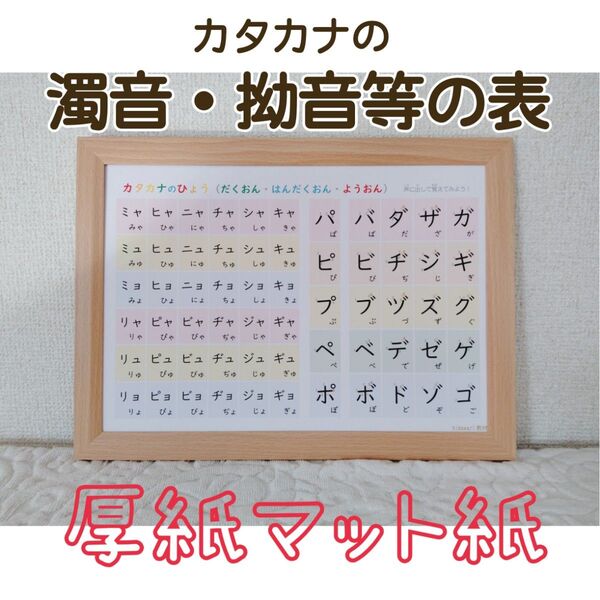 【カタカナの濁音/半濁音/拗音表】高級感ある厚紙マット紙*書き順付で覚えやい!