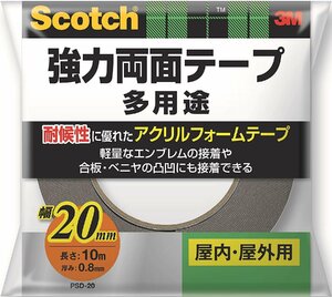3M　スコッチ　強力両面テープ　多用途　幅20mm×10m　屋内・屋外用　PSD-20　送料無料