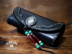  hand .. saddle leather * glasses case black silver 925 flower Conti .