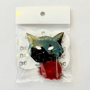 黒猫　ビーズ・ラインストーン・ファー付きブローチ【新品未開封】