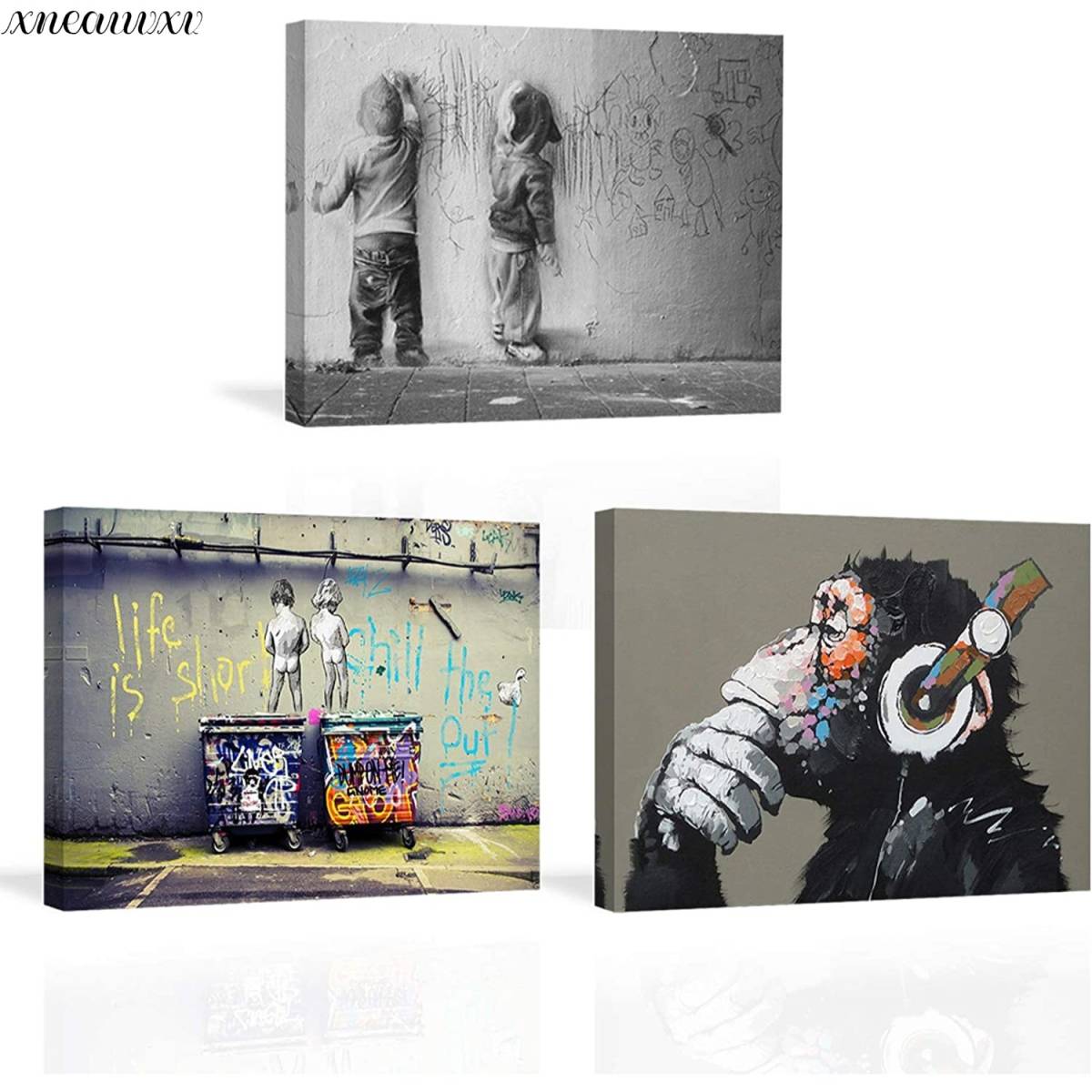 Banksy Art Panel Children Monkey Cute Stylish Graffiti Art Interior Decoration Artistic Colorful Pop Store Bar Interior Redecoration, artwork, painting, graphic