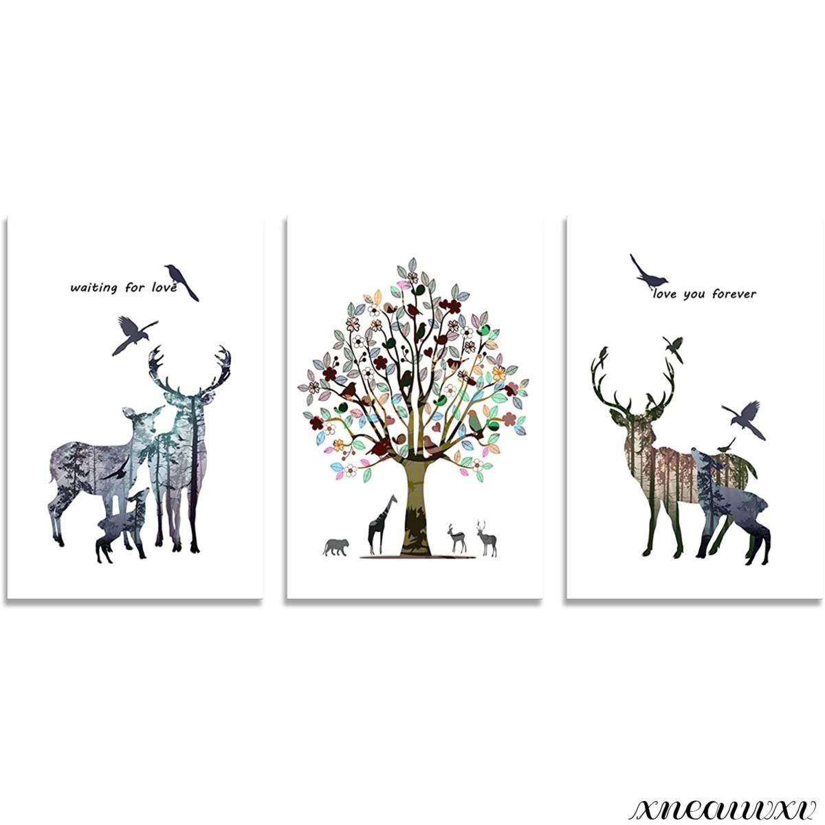 Art panel interior room decoration decoration canvas painting lightweight 3 panels landscape painting stylish Nordic nature forest mountain forest elk deer bird, Artwork, Painting, graphic