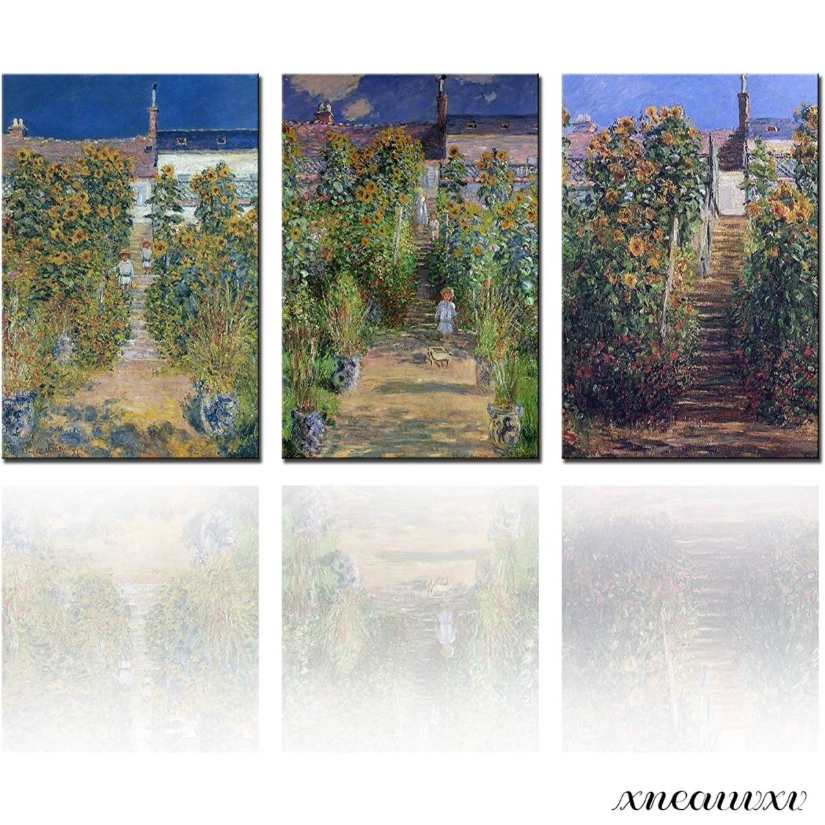 Claude Monet 3-piece art panel Monet's Garden at Witeny Famous painting Reproduction Easy to install Interior Wall hanging Impressionist Famous painting Natural scenery Landscape painting, Painting, Oil painting, Nature, Landscape painting