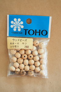 TOHO ウッドビーズ R8-6 キジ 35個入／直径8mm／ウッドパーツ／ヘアアクセサリー、ボタン、巾着の紐留に◎