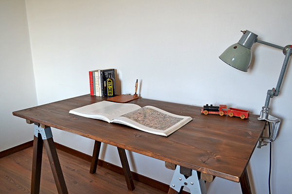 Sawhorse Table 120 2x2 木製脚 馬脚 アンティーク テーブル 什器 アトリエ ワーク デスク 無垢 大きい ソーホース キャンプ マルシェ, ハンドメイド作品, 家具, 椅子, テーブル, 机