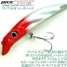 リップル115SF 115mm-18g ( レッドヘッド ) 【 ジギンガーＺ × AncientHunter 】 BKK製フック装着 リップレスミノー ミノー　シーバス_画像4