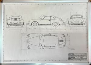 PORSCHE356A coupe Porsche coupe design map drafting drawing paper roasting whiteprint print poster A1 size 594mm×841mm