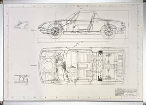 PORSCHE914Roadster ポルシェ914-6 タルガ　Targa 916 設計図 製図 図面 紙焼き 青焼き プリント ポスター A1サイズ 594ｍｍ×841ｍｍ