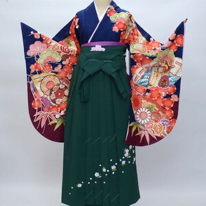  two shaku sleeve kimono hakama full set high class . feather pattern . place car hakama modification possibility graduation ceremony . please! new goods ( stock ) cheap rice field shop NO19668