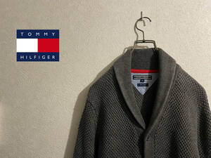 ◯ TOMMY HILFIGER ショールカラー リネン ニット カーディガン / トミーヒルフィガー フラッグ ロゴ グレー S Mens #Sirchive