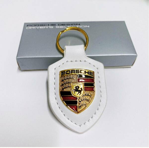 PORSCHE ポルシェ クレスト キーホルダー白　ホワイト