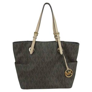 Michael Kors マイケルコース I-1306 MKチャーム付 モノグラム レザー ハンド トート バッグ 中国製 ブラウン系【中古】