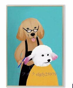 N418☆新品犬マスターとマルチーズ　キャンバスアートポスター　50×70cm インテリア　ポップアート　雑貨　枠なし