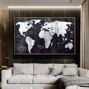 A190B☆新品RELIABLI アート世界地図黒と白の写真古典的なスタイルのキャンバスの絵画壁抽象アート現代家の装飾フレームレス