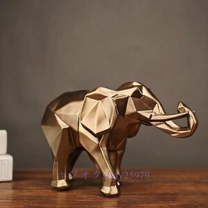 A166C☆新品ファッション抽象ゴールド象の彫像樹脂の装飾品ホームデコレーションアクセサリーギフト幾何象の彫刻工芸ルーム