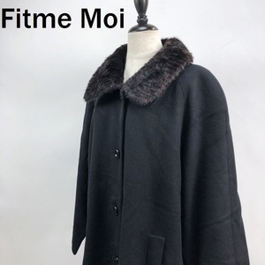 【人気】Fitme Moi/フィットミーモア カシミヤ100％ ロングコート 膝丈 ミンクファー付き 裏地あり ブラック サイズLL レディース/S5478