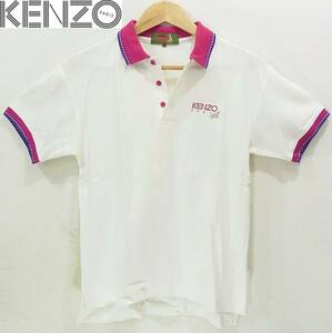 送料350円~(即決は送料無料)ケンゾーGOLFポロシャツ1白×紫レディースorメンズ半袖KENZOゴルフ日本製ホワイト パープル男性or女性 S