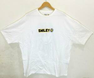 送料510円~(即決は送料無料) smiley face by ringsフラワースマイルTシャツLホワイト刺繍スマイリーフェイス白ワッペンK-POP韓国ストリート