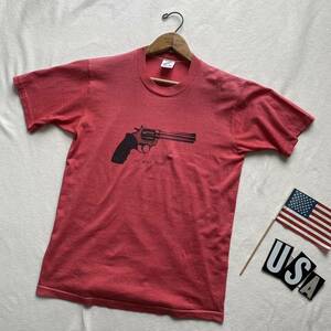 【状態良好・グッドプリント】８０ｓJERZEESビンテージＴシャツＵＳＡ製アメリカ米国８０年代ヴィンテージＶＩＮＴＡＧＥ拳銃no more guns