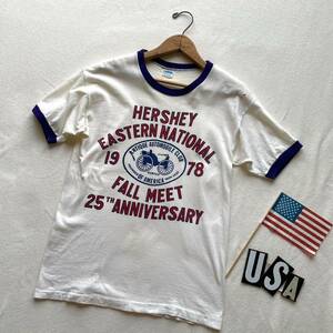 状態良好！7０ｓチャンピオンバートリコビンテージ染み込み５段リンガーＴシャツＵＳＡ製アメリカ米国7０年代カヴィンテージバータグ